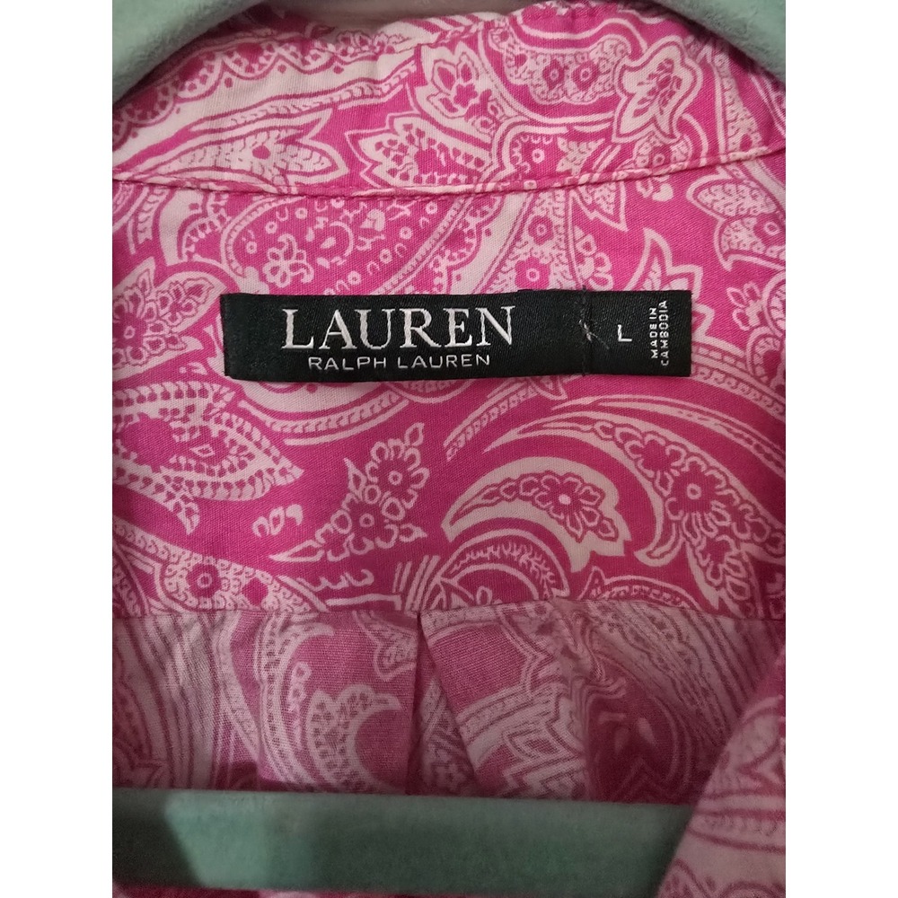 Lauren Ralph Lauren Tunic Shirt Dress L Monogram Pink Paisley Lounge Beachy PJs - Picture 3 of 5